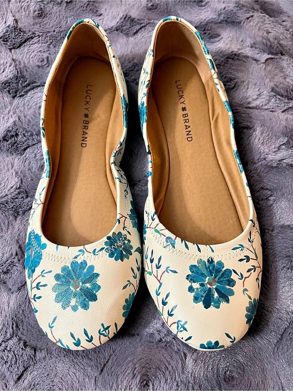 Lucky Brand Emmie Ballet Flat Floral Flats in Cream & Blue